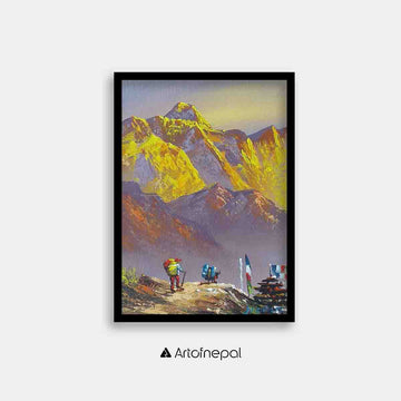 ALJC22 - Sunrise over Mt.Everest and porter - Artofnepal