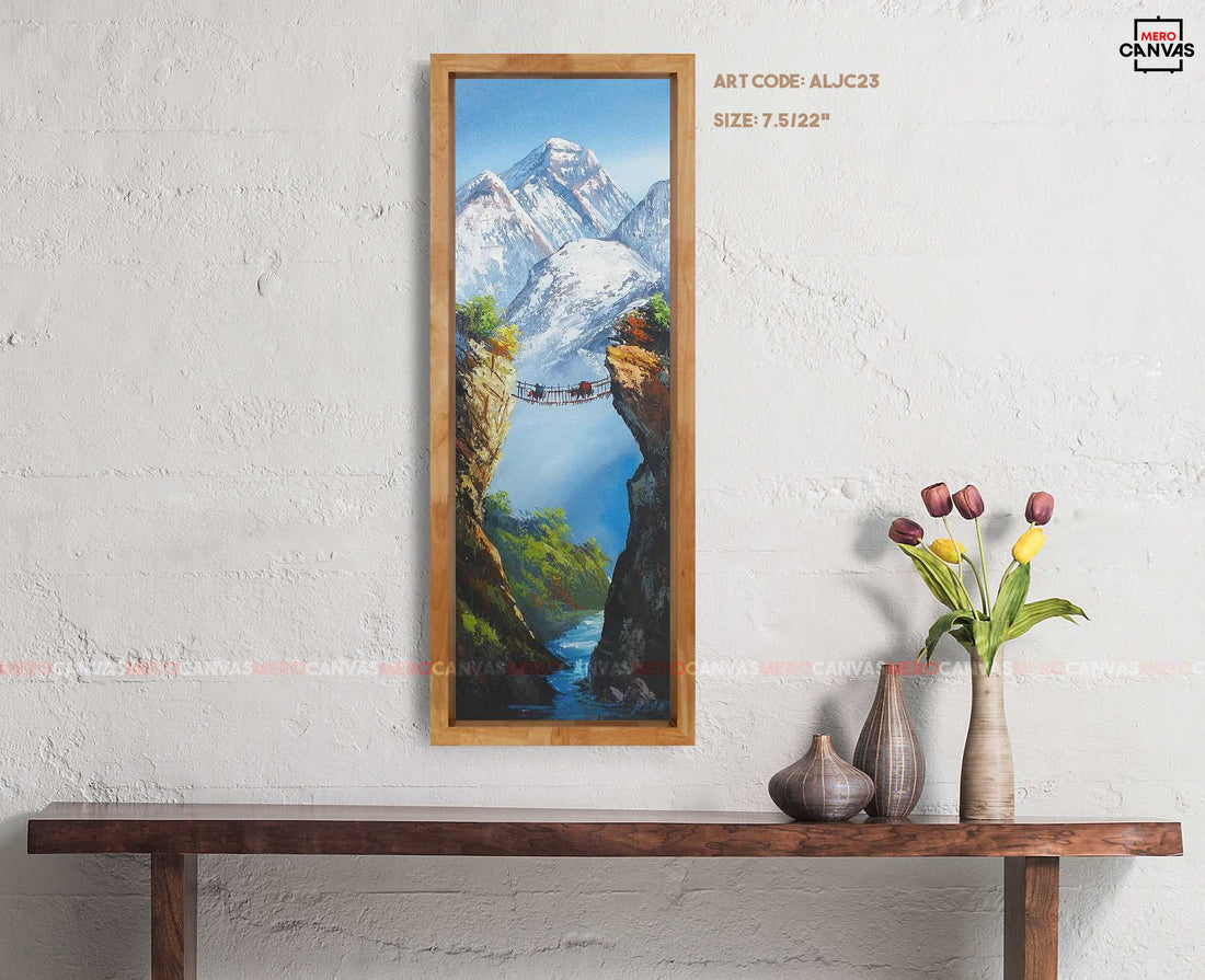 ALJC23 - View of Mount Everest with bridge and a river in front - Artofnepal