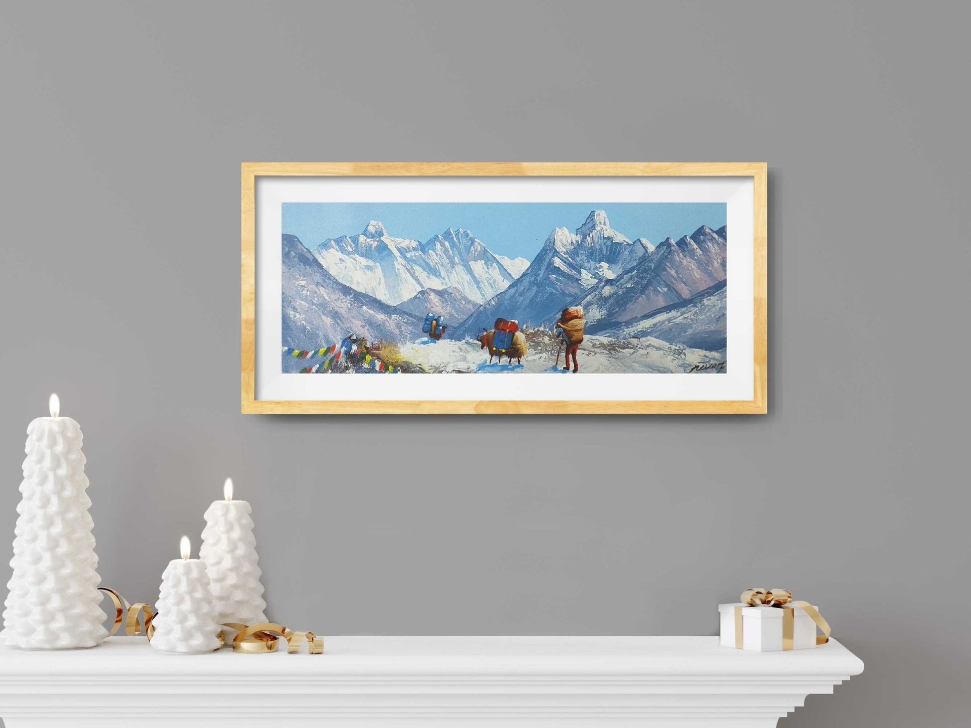 ALJC52 - View of Mt.Everest and Ama Dablam from a snowy hill - Artofnepal