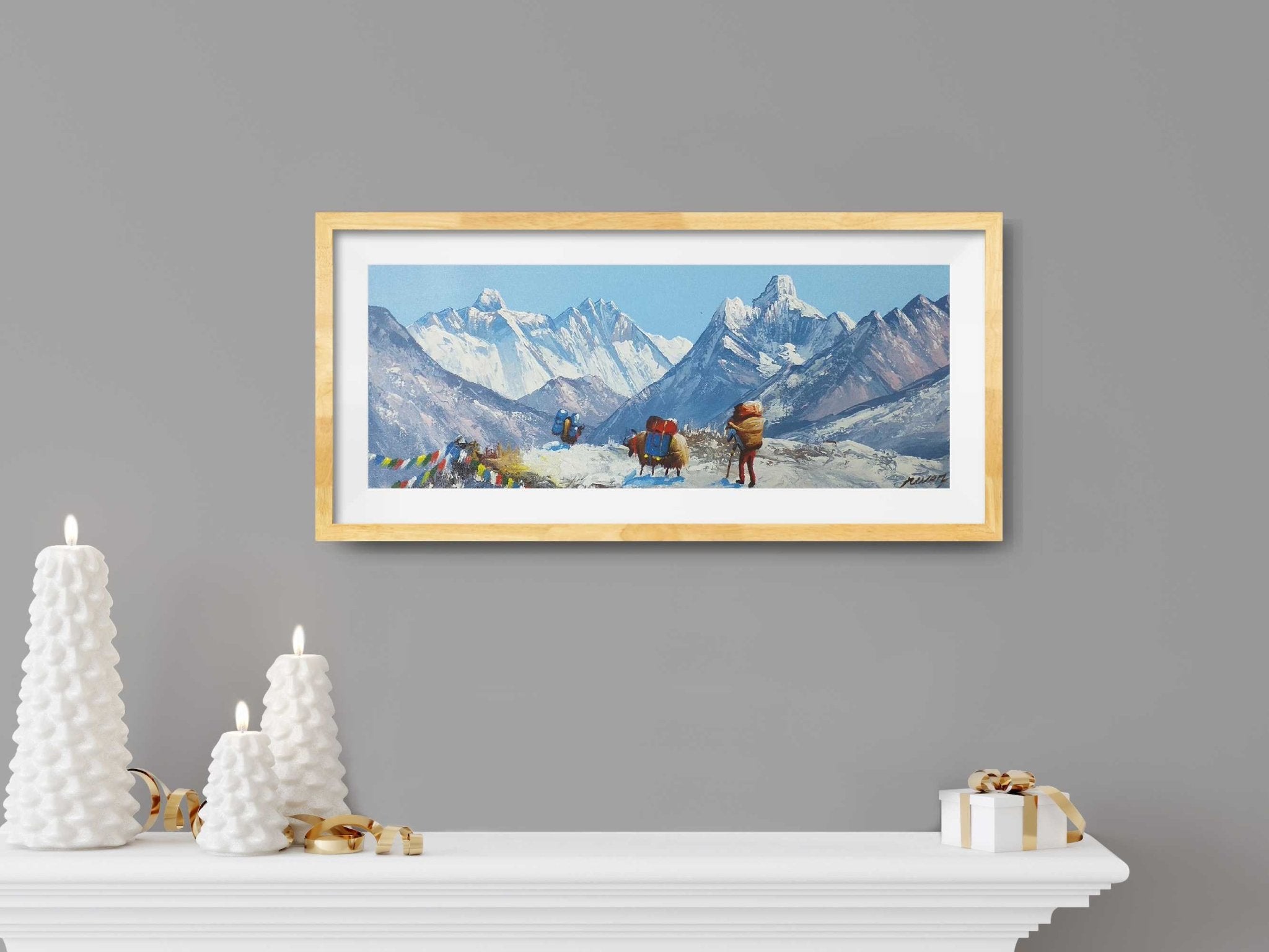 ALJC52 - View of Mt.Everest and Ama Dablam from a snowy hill - Artofnepal