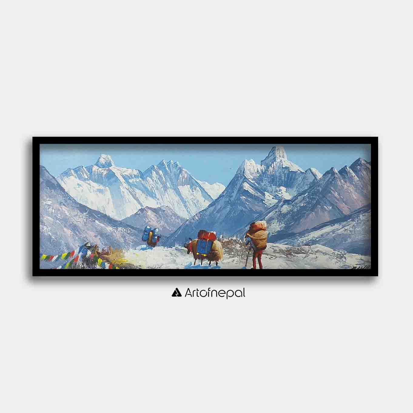 ALJC52 - View of Mt.Everest and Ama Dablam from a snowy hill - Artofnepal
