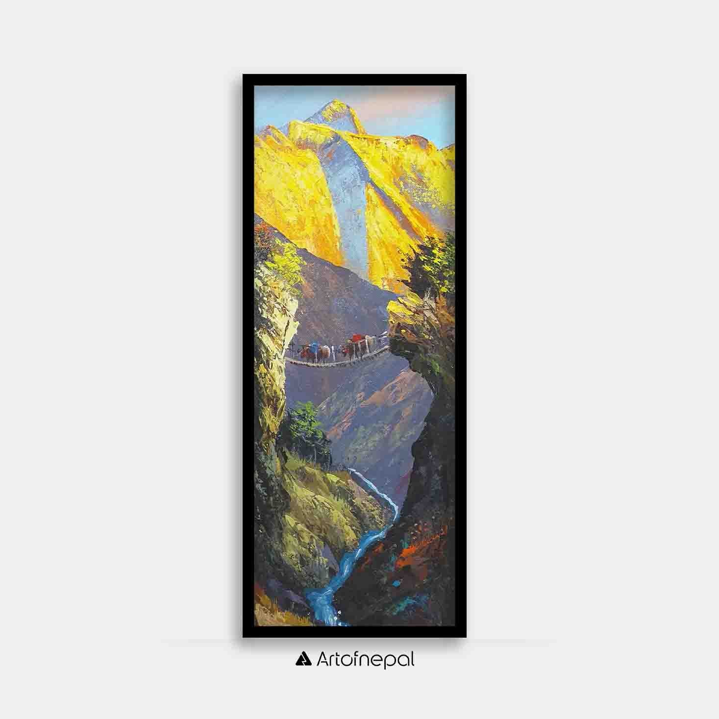 ALJC56 - Sunrise over Mt.Everest and a small bridge - Artofnepal