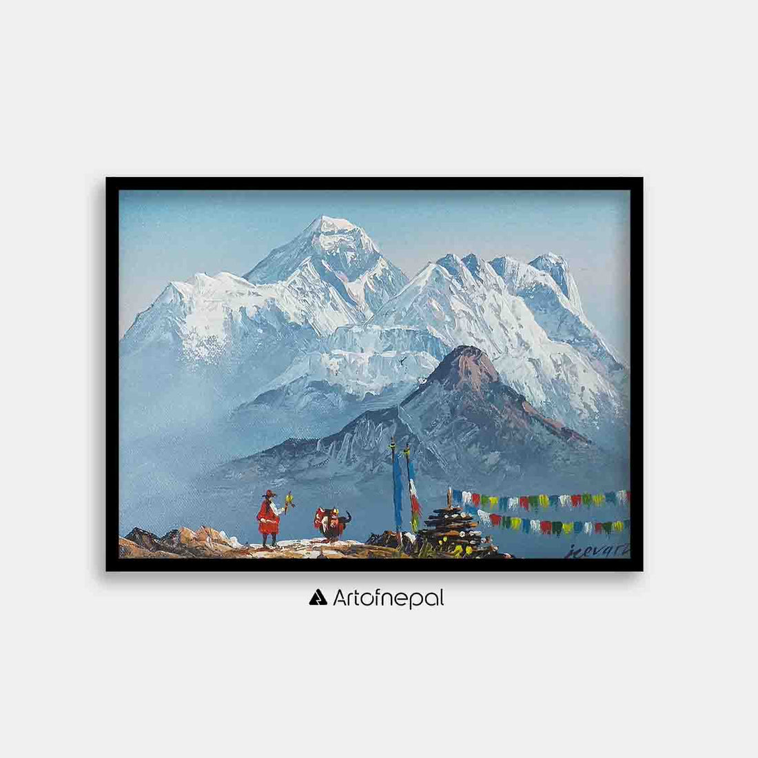 ALJC58 - Snow capped Mt.Everest infront of a Sherpa - Artofnepal