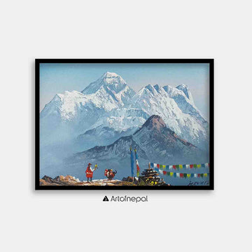 ALJC58 - Snow capped Mt.Everest infront of a Sherpa - Artofnepal