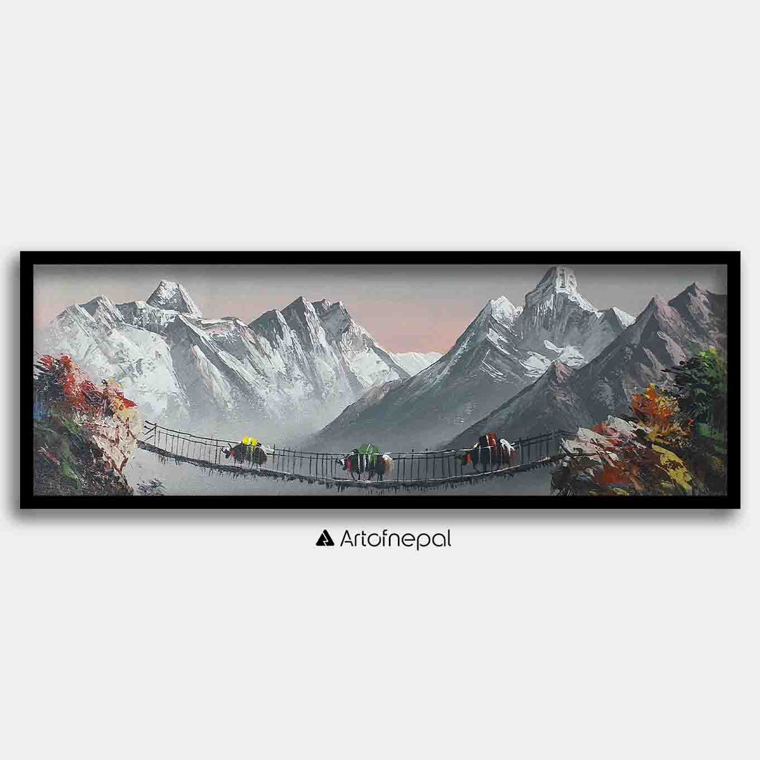 ALJC65 - Snow capped Mt.Everest, Ama Dablam Behind a small Bridge - Artofnepal