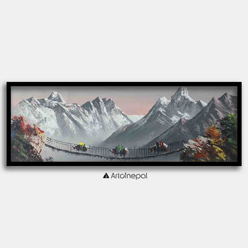 ALJC65 - Snow capped Mt.Everest, Ama Dablam Behind a small Bridge - Artofnepal