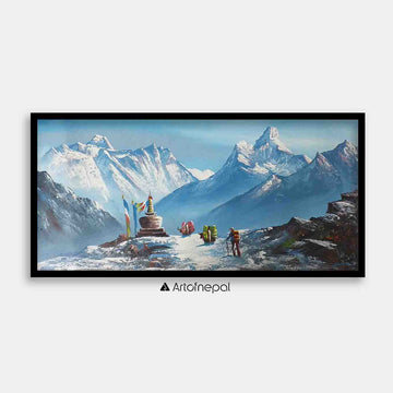 ALJC68 - Snow capped Mt.Everest behind a stupa - Artofnepal