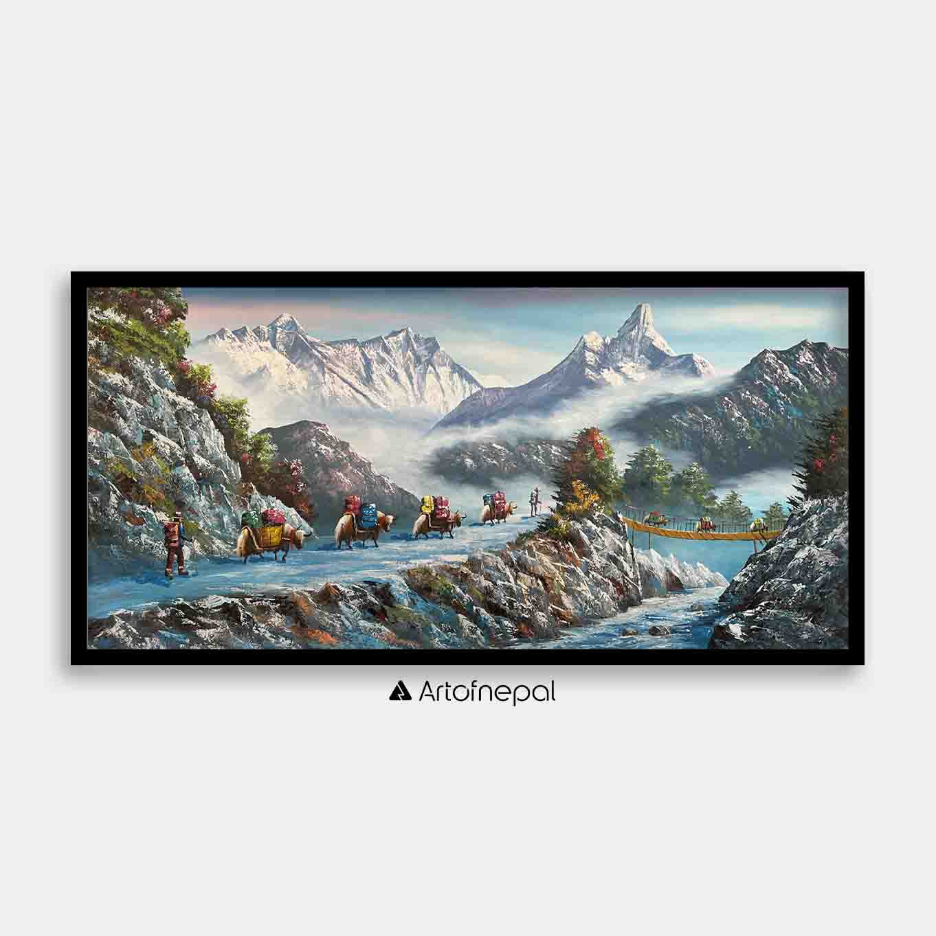 ALJC74- Beautiful Mt.Everest, Ama Dablam, Yaks and Sherpa - Artofnepal