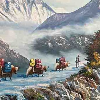 ALJC74- Beautiful Mt.Everest, Ama Dablam, Yaks and Sherpa - Artofnepal