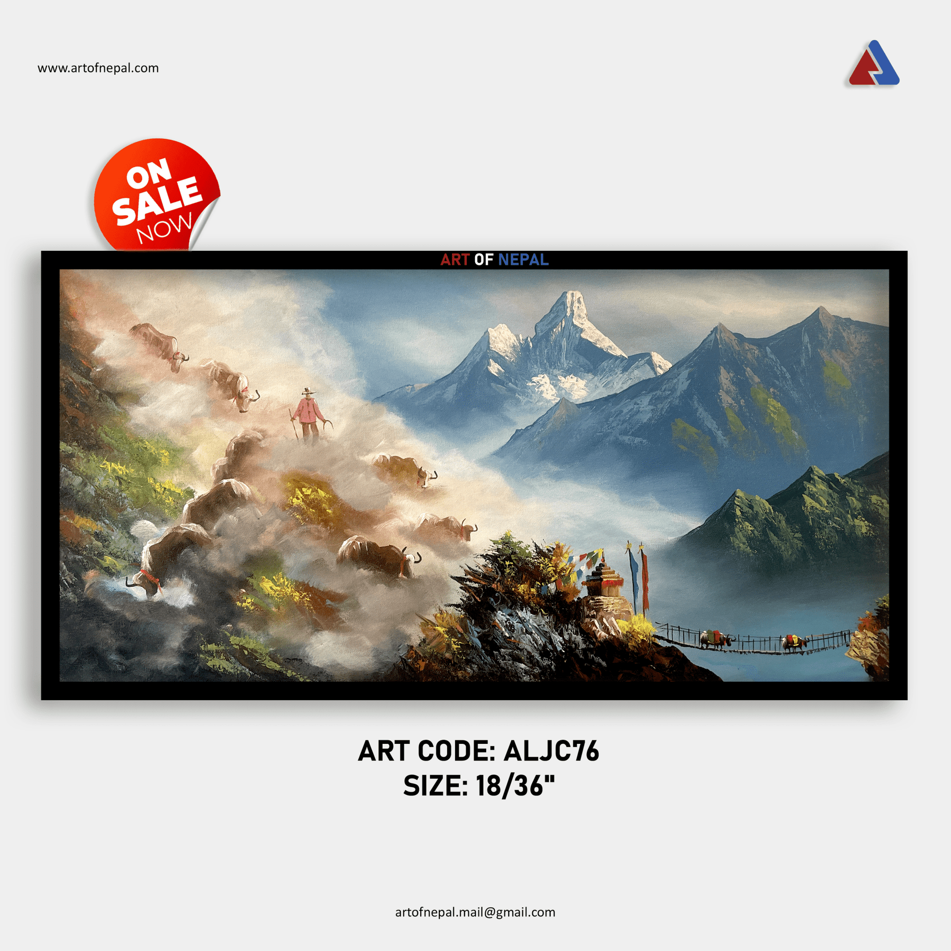 ALJC76 - Yaks in the Himalayan Mist - Artofnepal