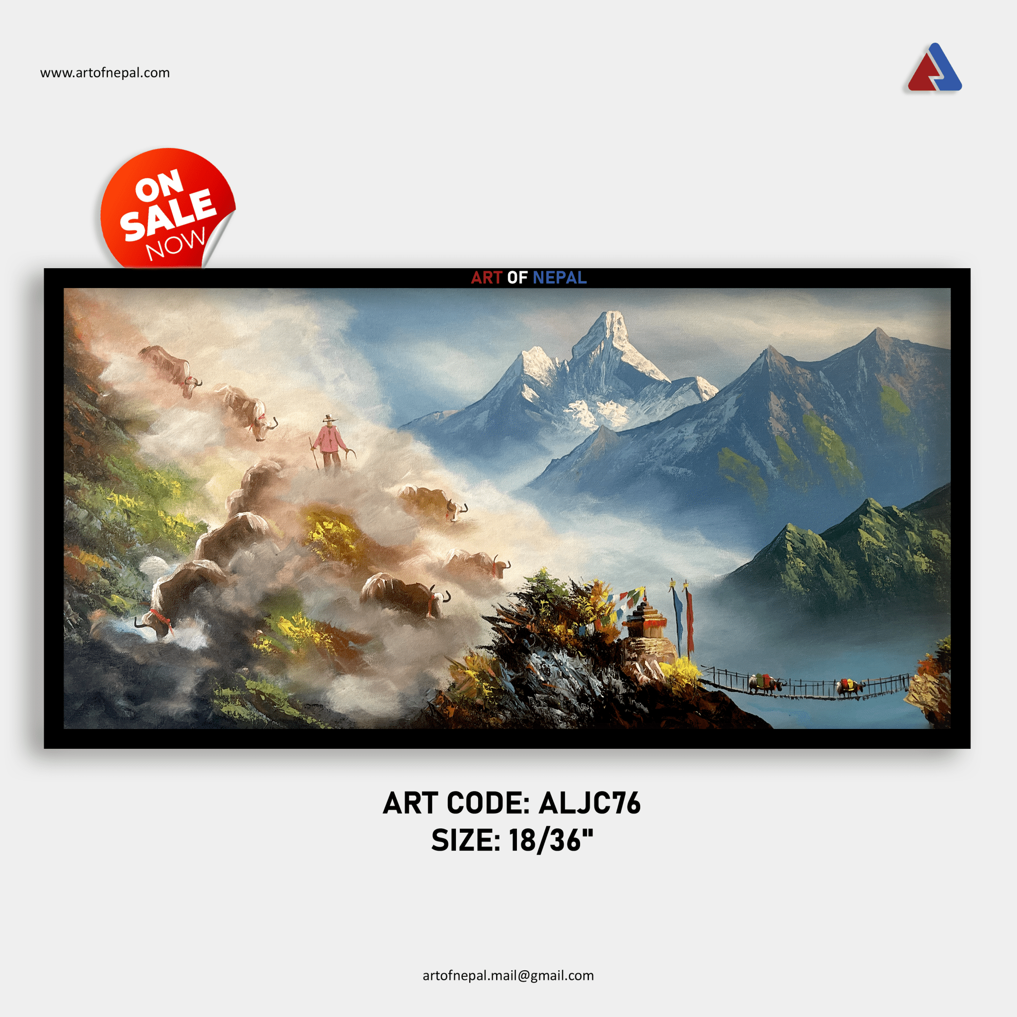 ALJC76 - Yaks in the Himalayan Mist - Artofnepal