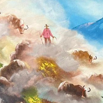 ALJC76 - Yaks in the Himalayan Mist - Artofnepal