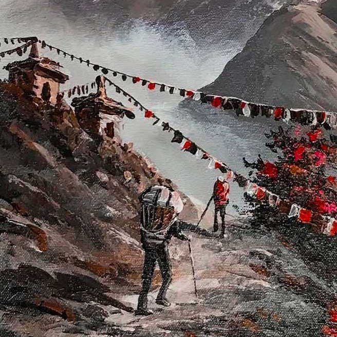 ALOM01- Scenery of Mt.Machhapuchhre, Hills and Porter - Artofnepal