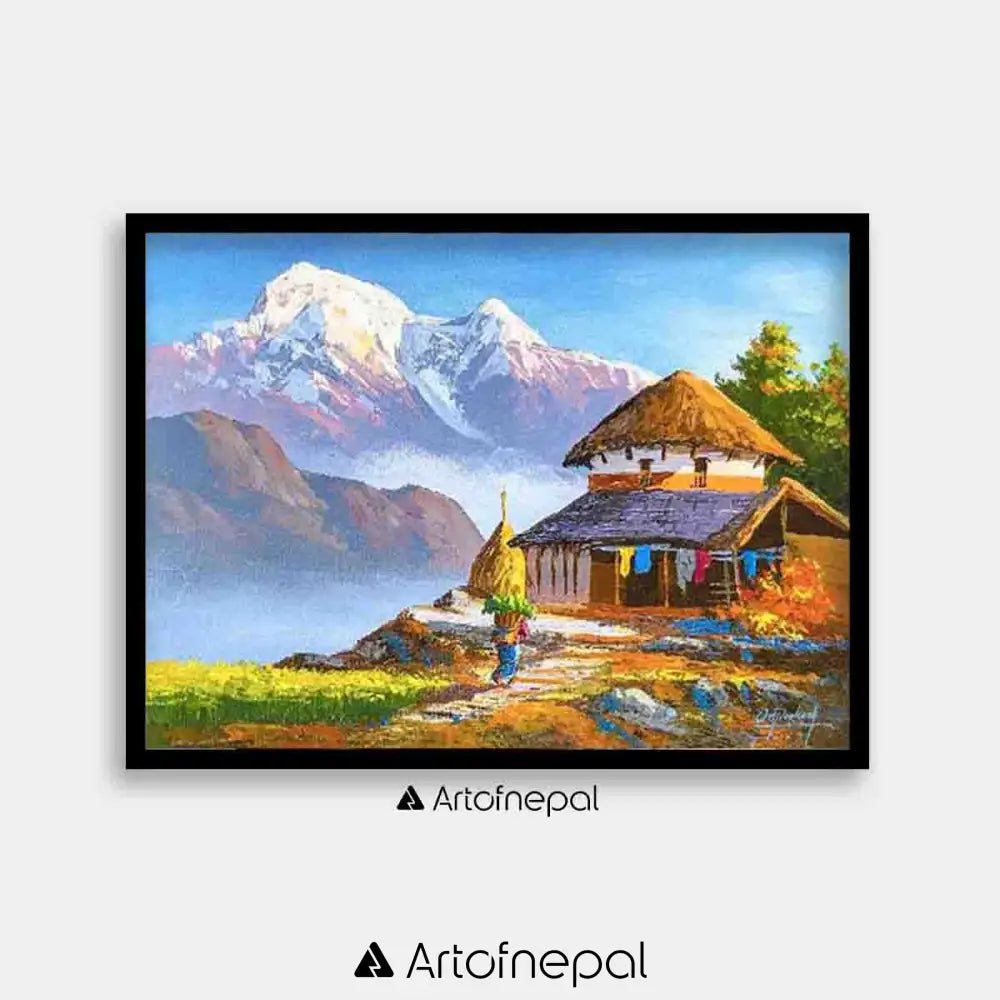 ALOM02- Mt.Annapurna and Village house 18 inches by 24 inches simple