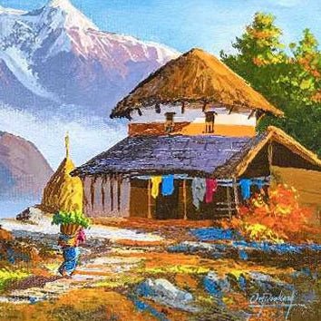 ALOM02- Mt.Annapurna and Village house - Artofnepal