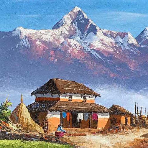 ALOM03- Annapurna range and Traditional village house - Artofnepal
