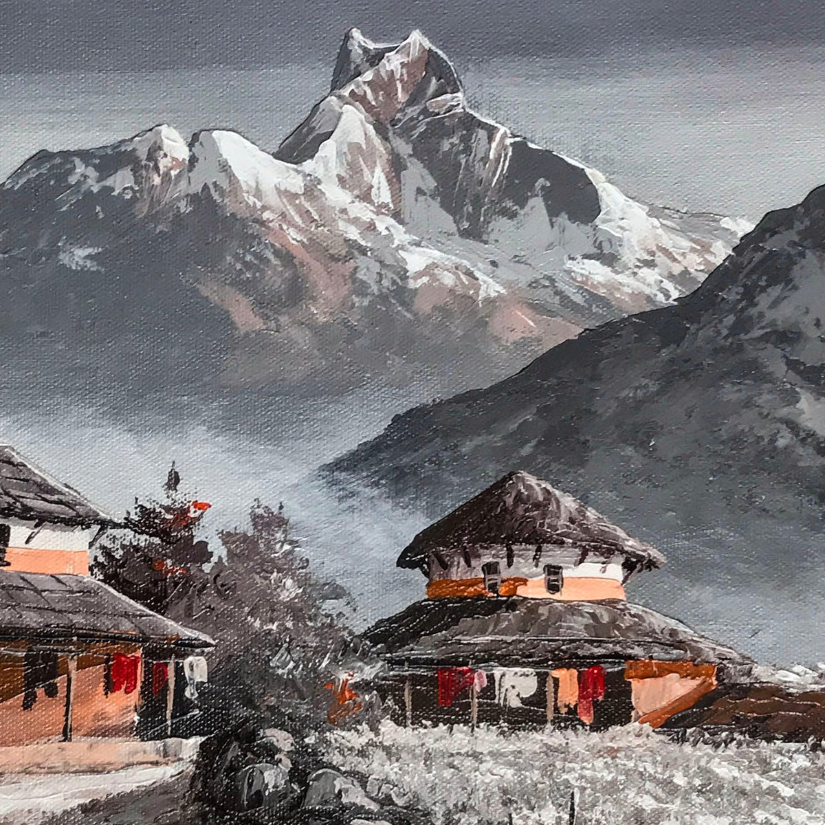 ALOM08- Mt.Machhapuchhre and Hill seen from Village - Artofnepal