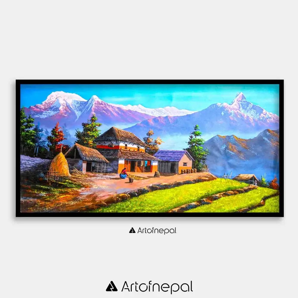 ALOM105 - Snowy Annapurna and Fishtail seen from valley - Artofnepal