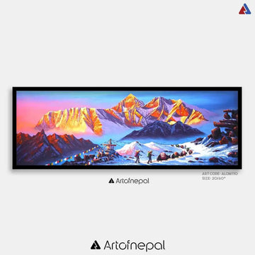 ALOM110 - Scenery of Mt.Everest and Porters 20 inches by 60 inches simple