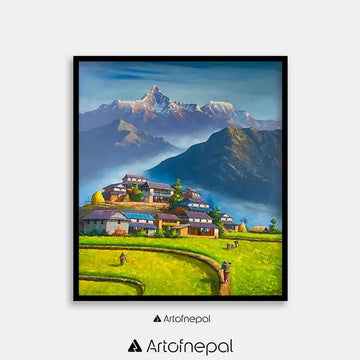 ALOM115 - Mt.Annapurna,Hills and Nepali lifestyle 36 inches by 48 inches simple