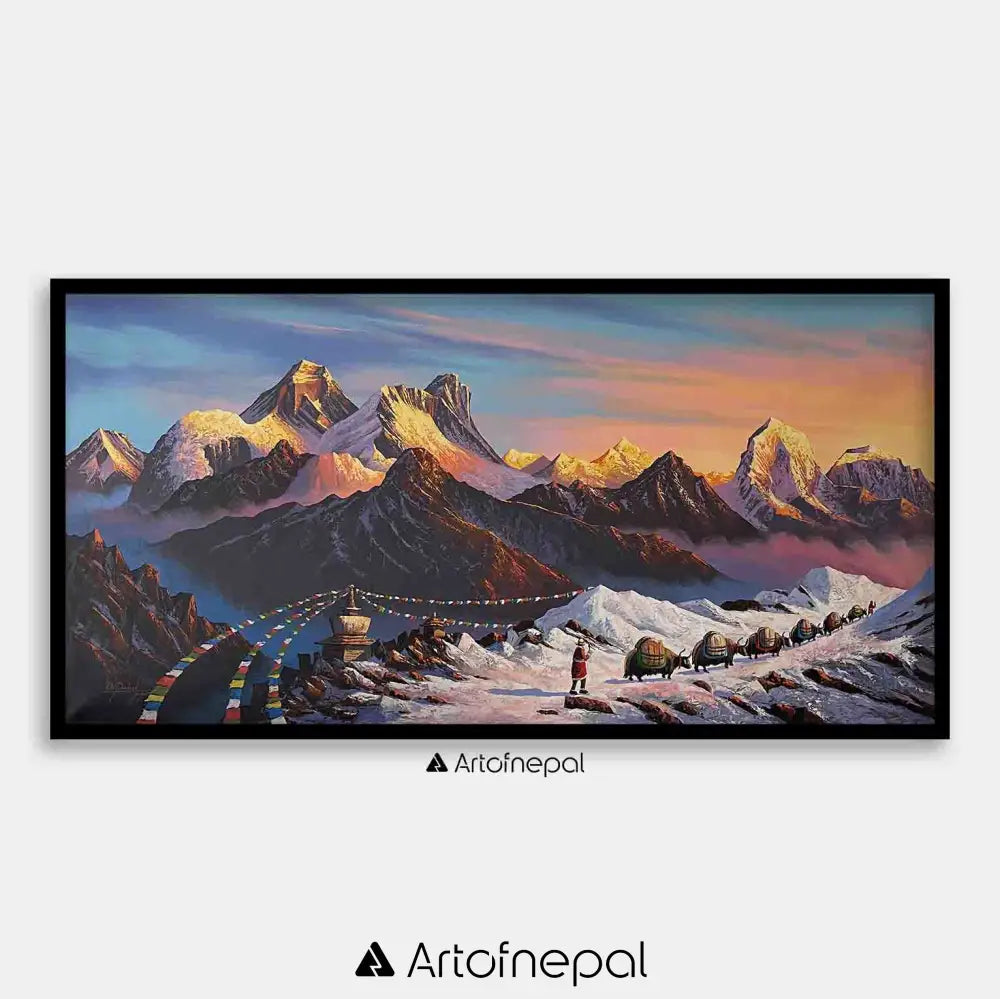 ALOM116 - Snow capped Mt.Everest and Sherpa’s lifestyle 36 inches by 72 inches simple