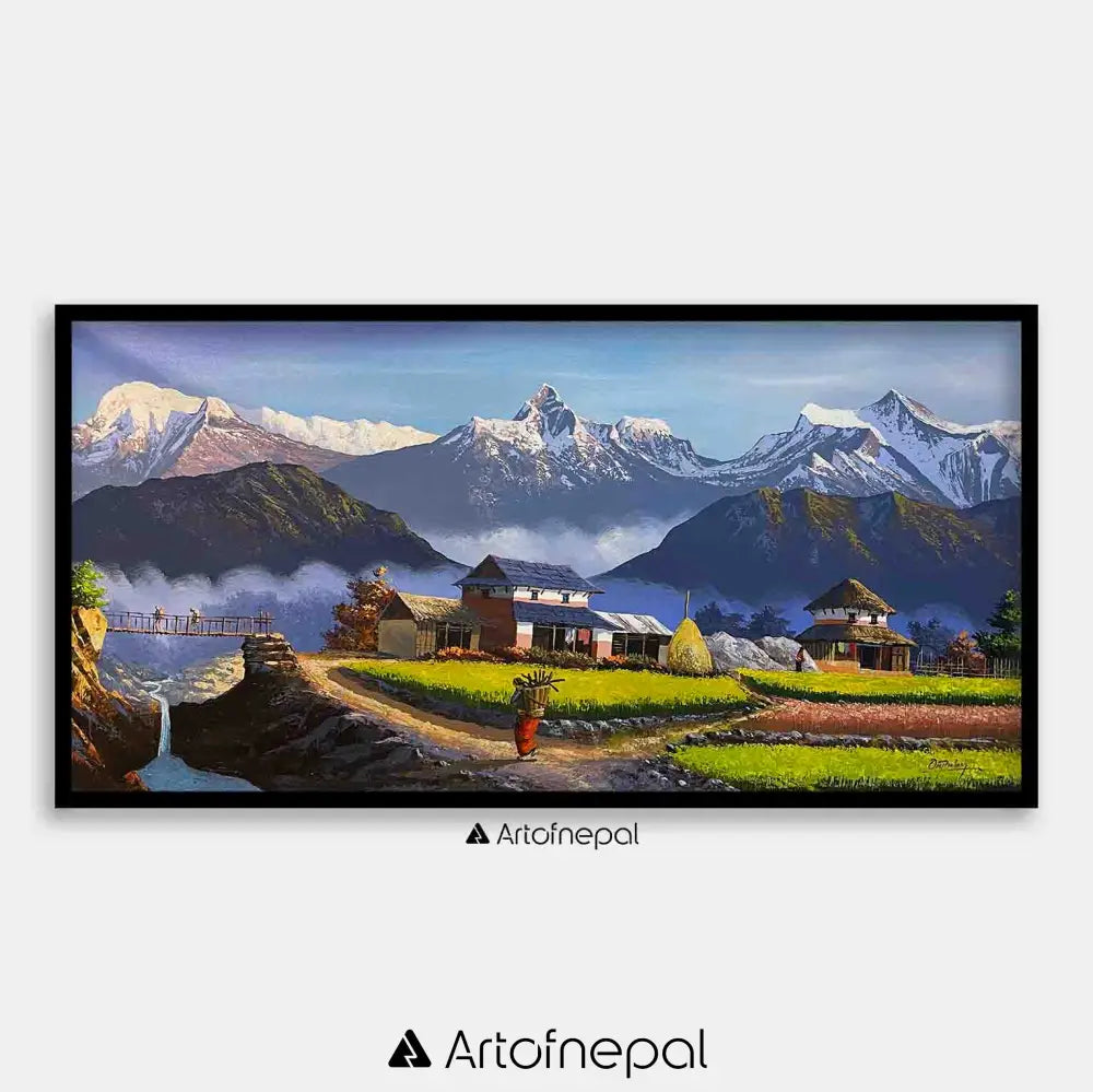 ALOM117 - Snow capped Annapurna range and village - Artofnepal