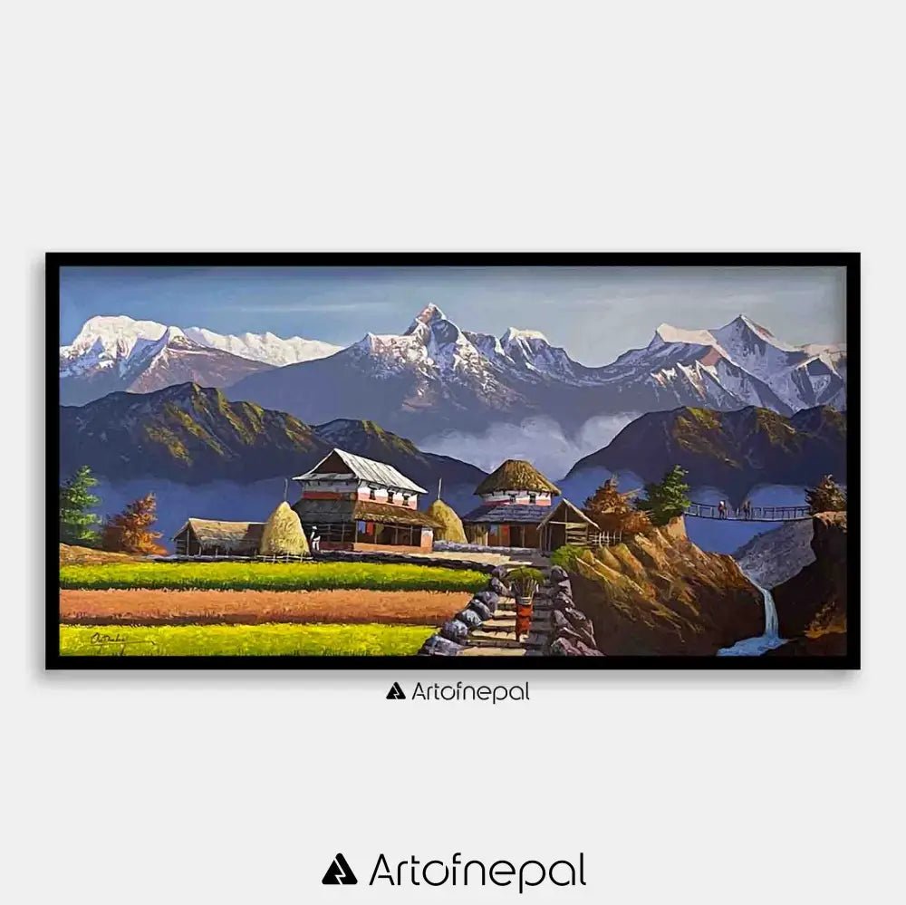ALOM118 - Snow capped Annapurna range and a small Village - Artofnepal