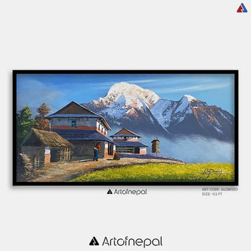 ALOM120 - Snow capped Mt.Annapurna and Village house - Artofnepal
