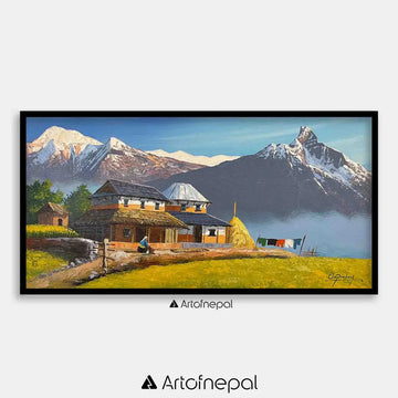 ALOM122 - Snow capped Mt.Annapurna and Machhapuchhre near Village - Artofnepal