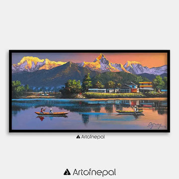 ALOM125- Sunset over Annapurna range and Lakeside Pokhara 24 x 48 inches simple
