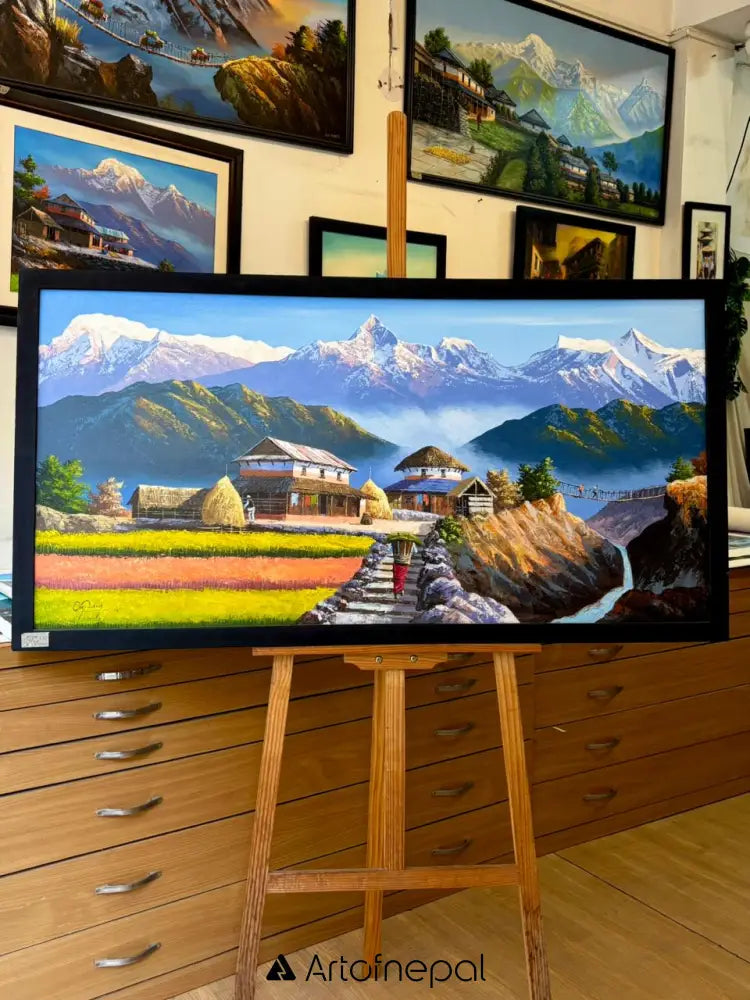 ALOM132 - Snow capped Annapurna range near Village - Artofnepal