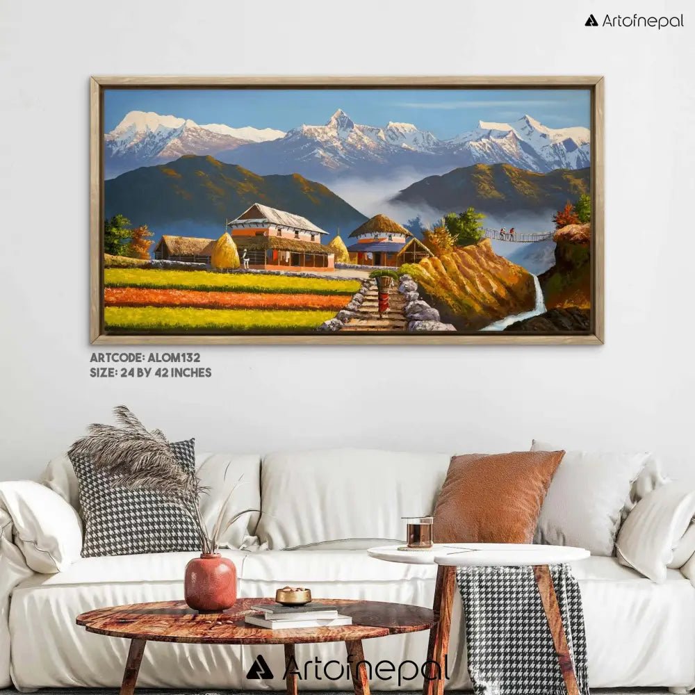 ALOM132 - Snow capped Annapurna range near Village - Artofnepal