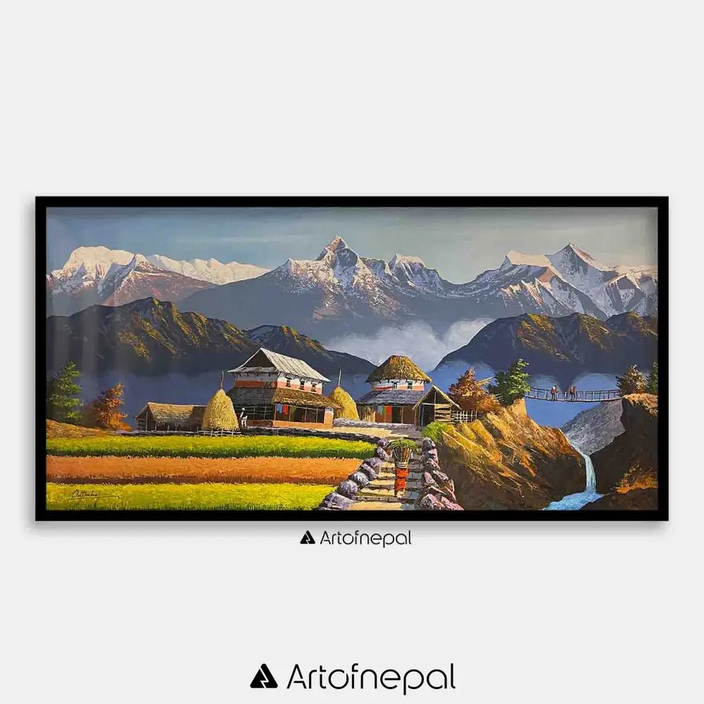 ALOM132 - Snow capped Annapurna range near Village - Artofnepal