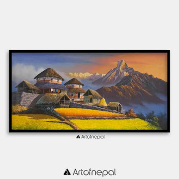 ALOM133 - Sunset over Machhapuchhre and a small Village - Artofnepal