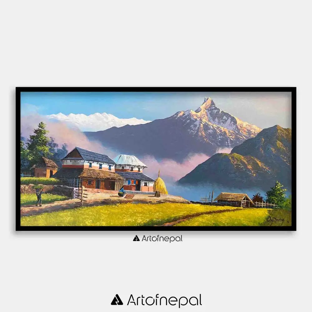 ALOM135 - Mt.Machhapuchhre and a small village - Artofnepal
