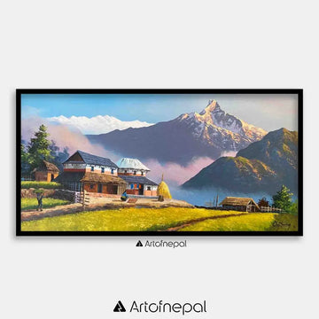 ALOM135 - Mt.Machhapuchhre and a small village - Artofnepal
