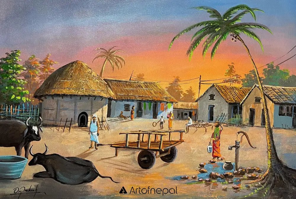 ALOM156 - Evening Life in the Village - Artofnepal