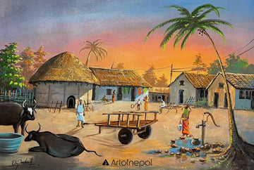 ALOM156 - Evening Life in the Village - Artofnepal