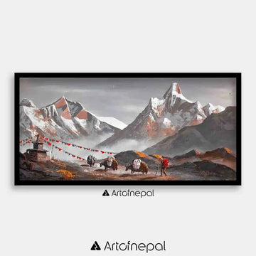 ALOM16- Scenery of Mt.Everest and Ama Dablam 12 inches by 24 inches simple