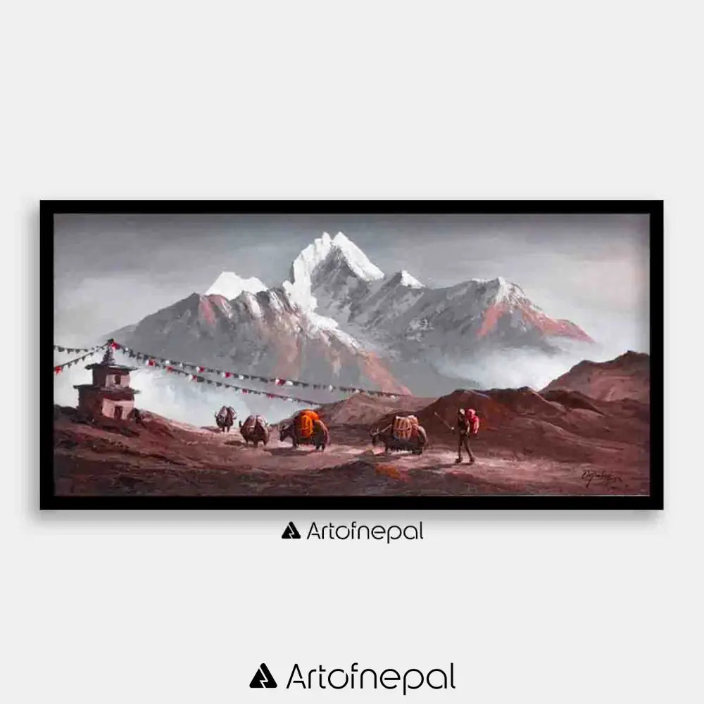 ALOM18- Mt.Ama Dablam and small stupa 12 inches by 24 inches simple