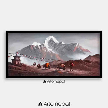 ALOM18- Mt.Ama Dablam and small stupa 12 inches by 24 inches simple