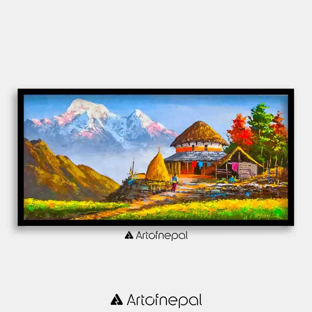 ALOM19- Snow capped Mt.Annapurna seen from Village 12 inches by 24 inches simple