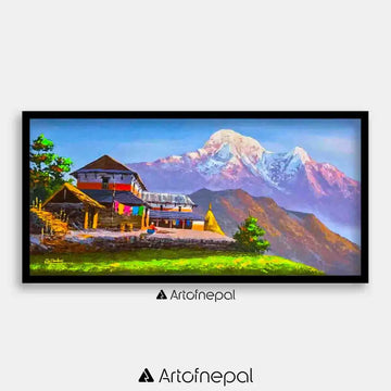 ALOM22- Mt.Annapurna Hills and Village house 12 inches by 24 inches simple
