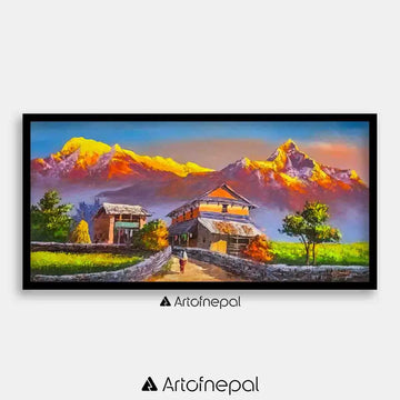 ALOM24- Sunset over Annapurna range and Village 18x36 inch simple