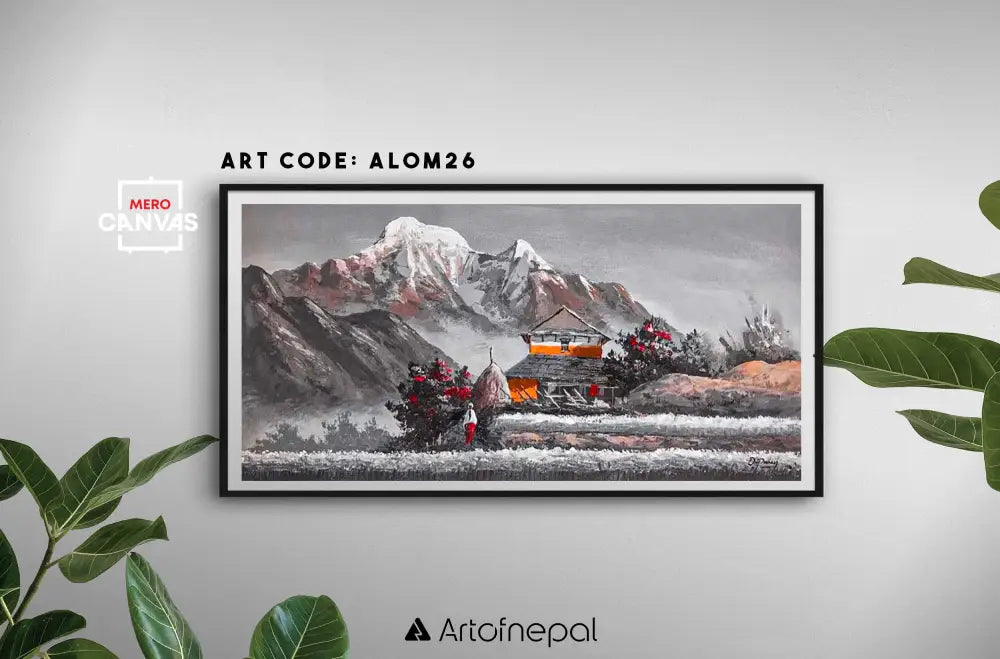 Alom26-Nepali landscape art on canvas 12 inches by 24 inches simple