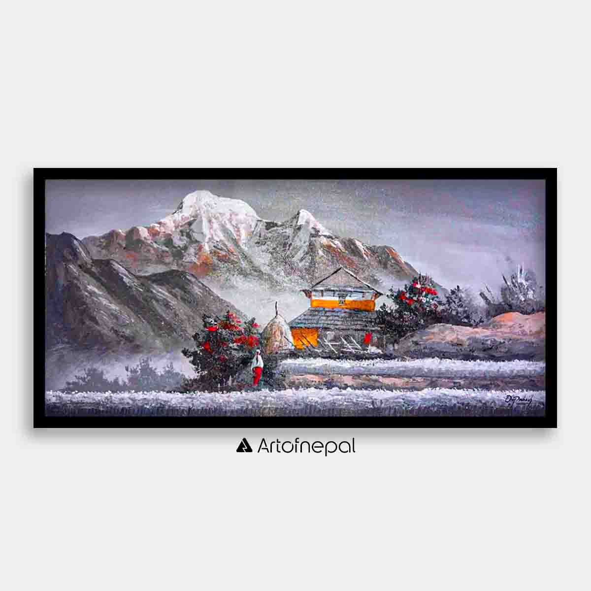 ALOM29 - Mount Annapurna with Nepali village - Artofnepal