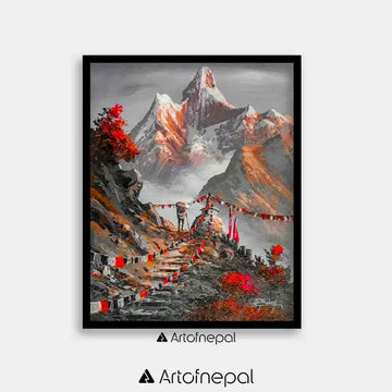 ALOM31-Snowy Ama Dablam with traveller 18 inches by 24 inches simple