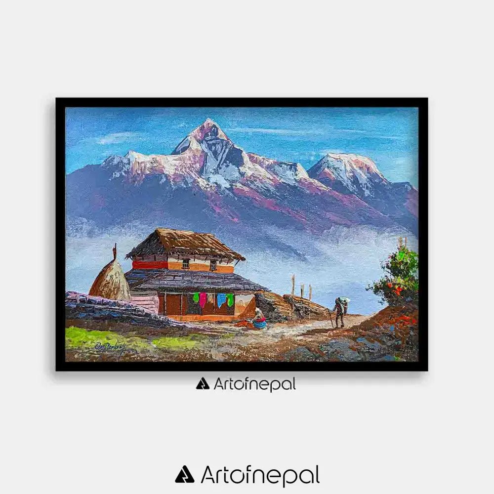 ALOM35 - Mt. Annapurna and Nepali House - Artofnepal