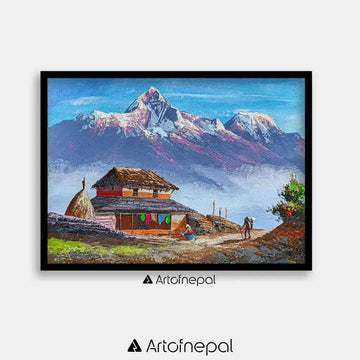 ALOM35 - Mt. Annapurna and Nepali House - Artofnepal