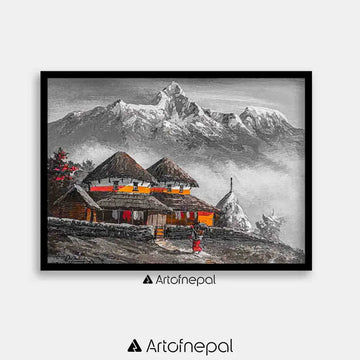 ALOM39- Mt.Annapurna range and Nepali house - Artofnepal